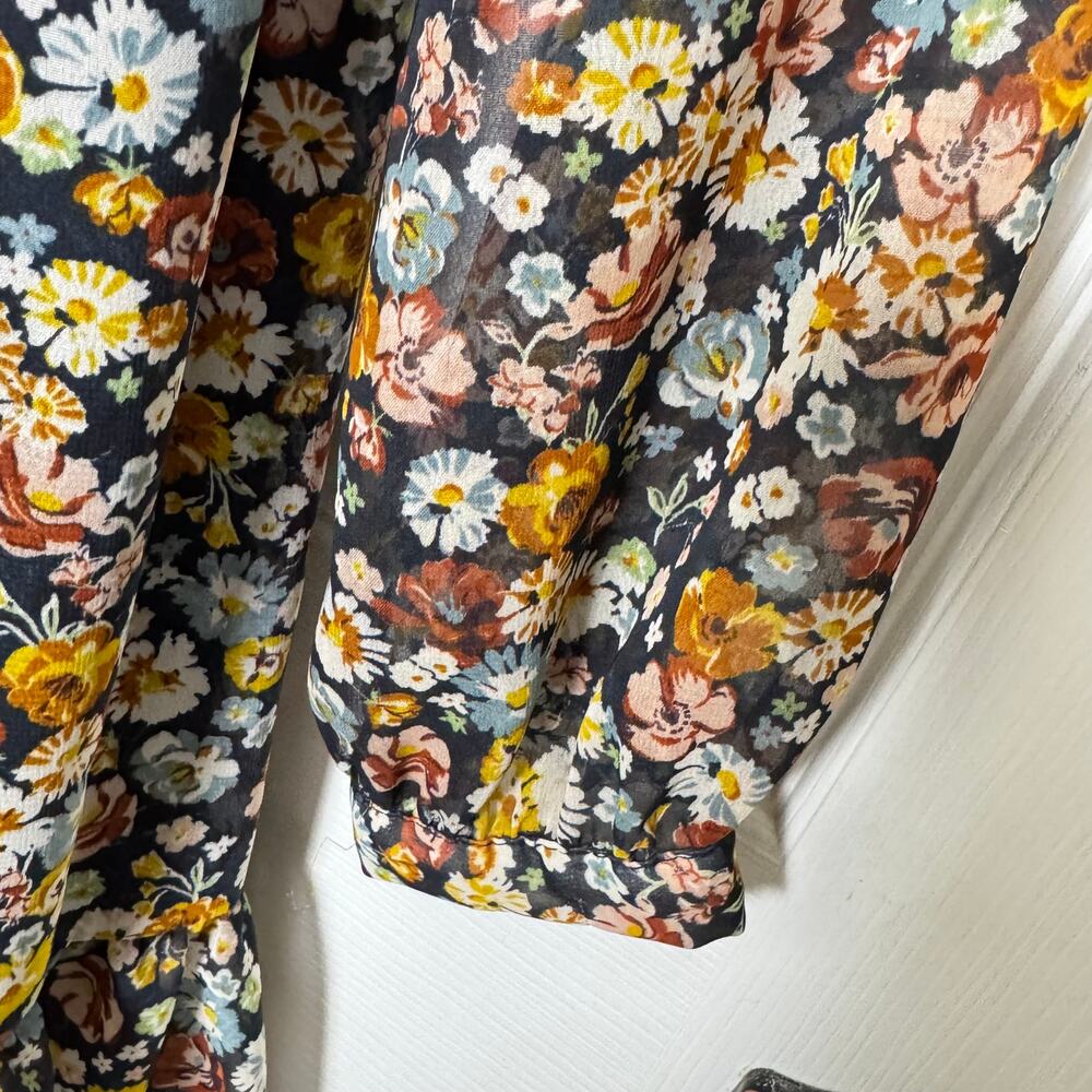 Zara Floral Chiffon Mini Dress Drawstring Waist Tiered Boho Long Sleeve - Picture 7 of 10